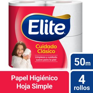 Papel higiénico Elite Cuidado Clásico hoja simple 50 m 4 un