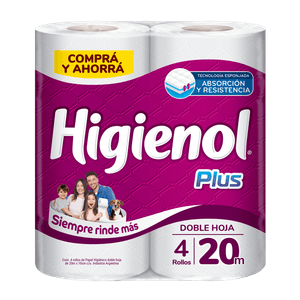 Papel higiénico Higienol Plus doble hoja 20 m 4 un