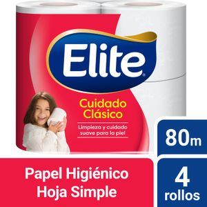 Papel higiénico Elite Cuidado Clásico hoja simple 80 m 4 un