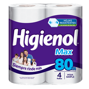 Papel higiénico Higienol Max hoja simple 80 m 4 un