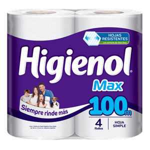 Papel higiénico Higienol Max hoja simple 100 m 4 un