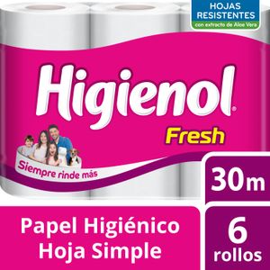 Papel higiénico Higienol Fresh hoja simple 30 m 6 un