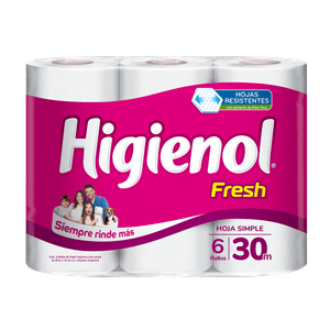 Papel higiénico Higienol Fresh hoja simple 30 m 6 un