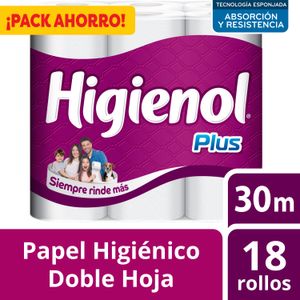 Papel Higiénico Higienol Plus doble hoja 30 m 18 un