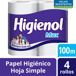 Papel higiénico Higienol Max hoja simple 100 m 4 un