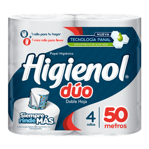 Papel higiénico Higienol Duo Aloe Panal doble hoja 50 m 4 un