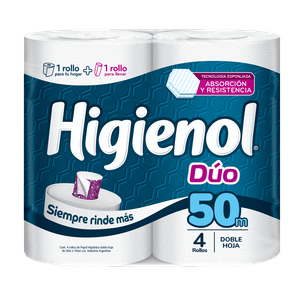 Papel higiénico Higienol Duo Aloe Panal doble hoja 50 m 4 un