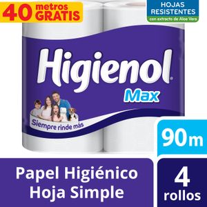 Papel higiénico Higienol Max hoja simple 90 m 4 un