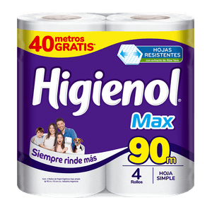 Papel higiénico Higienol Max hoja simple 90 m 4 un